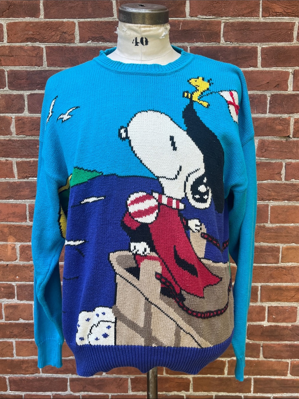 Rare Vintage '90s Bill Ditfort Snoopy Schulz Columbus Knit Sweater